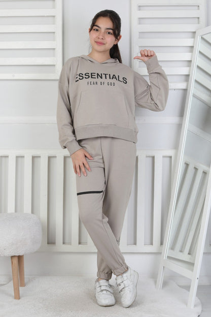 İki İplik Kapüşonlu Baskılı Kız Çocuk Takım