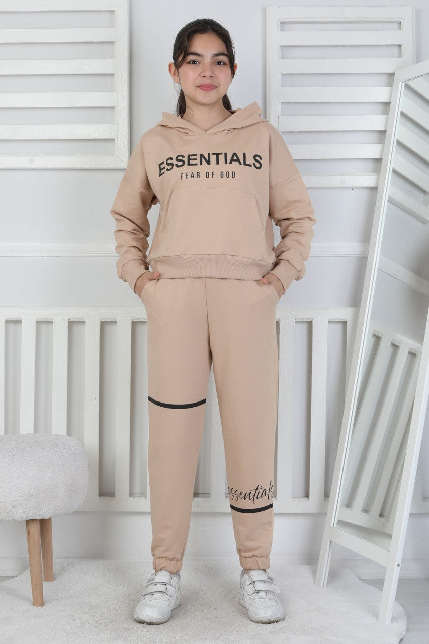 İki İplik Kapüşonlu Baskılı Kız Çocuk Takım