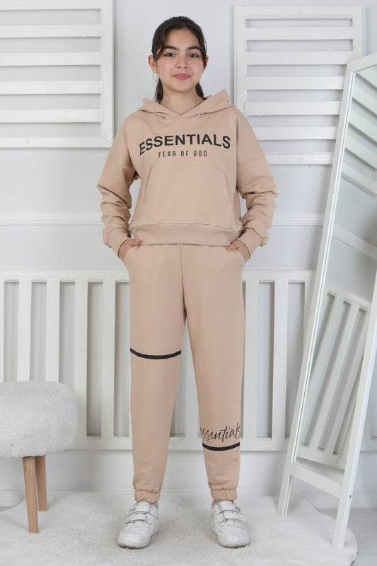 İki İplik Kapüşonlu Baskılı Kız Çocuk Takım