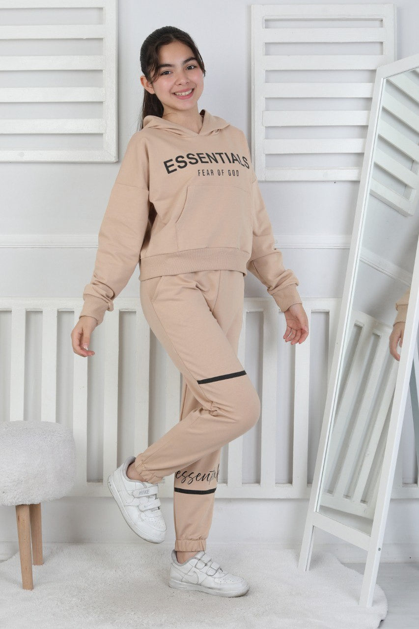 İki İplik Kapüşonlu Baskılı Kız Çocuk Takım