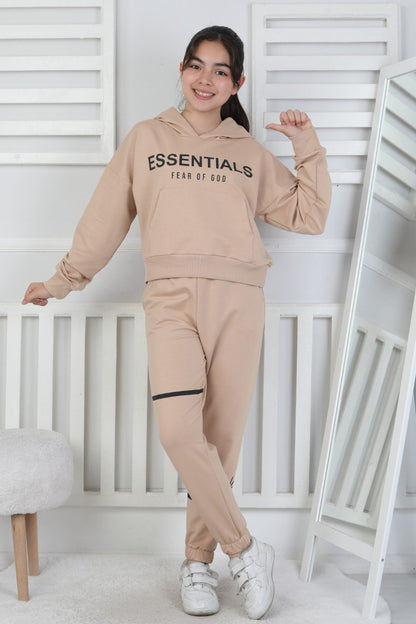 İki İplik Kapüşonlu Baskılı Kız Çocuk Takım