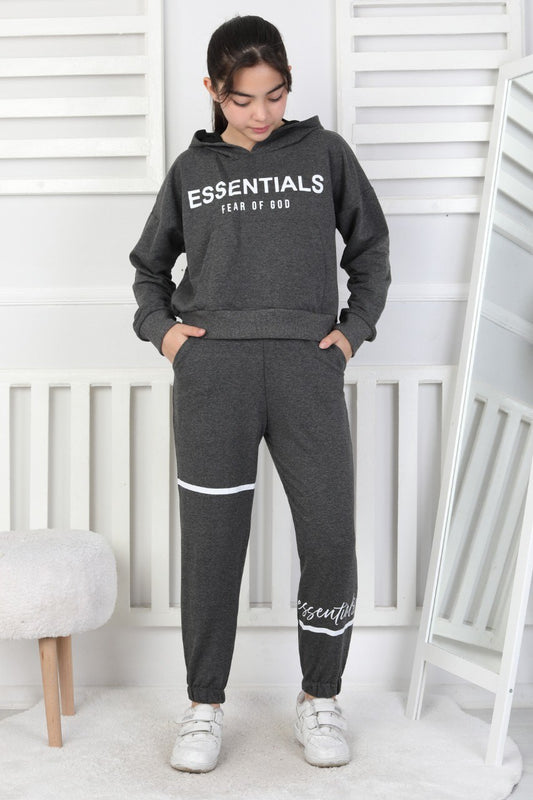 İki İplik Kapüşonlu Baskılı Kız Çocuk Takım