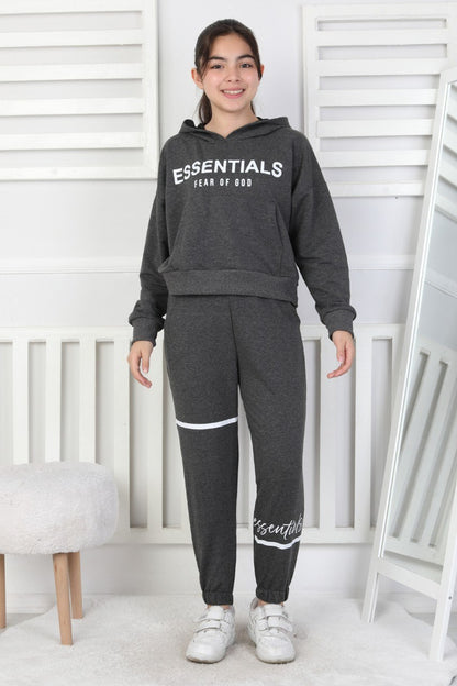 İki İplik Kapüşonlu Baskılı Kız Çocuk Takım