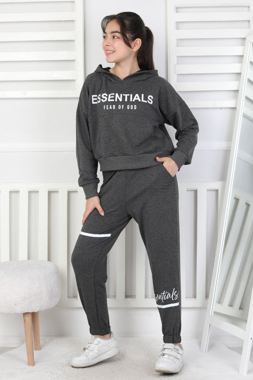 İki İplik Kapüşonlu Baskılı Kız Çocuk Takım