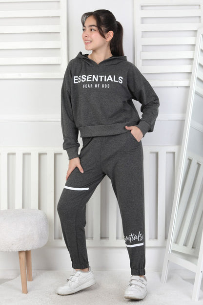 İki İplik Kapüşonlu Baskılı Kız Çocuk Takım