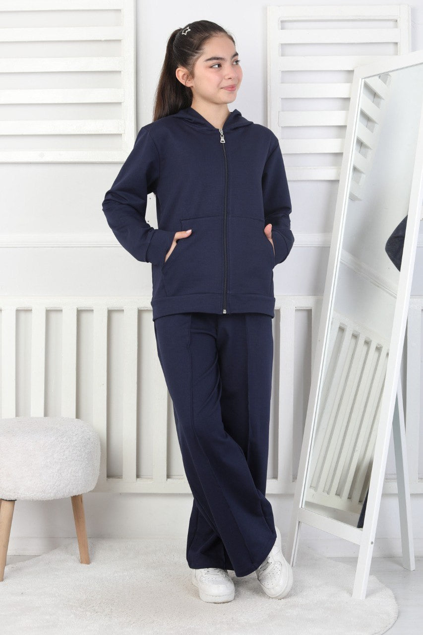 İki İplik Kapüşonlu Fermuarlı Kız Çocuk Takım