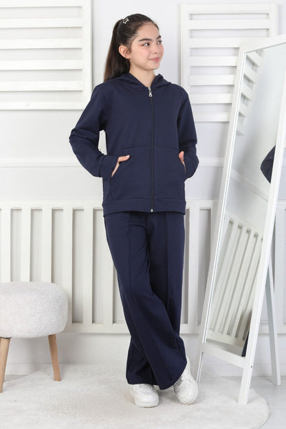 İki İplik Kapüşonlu Fermuarlı Kız Çocuk Takım