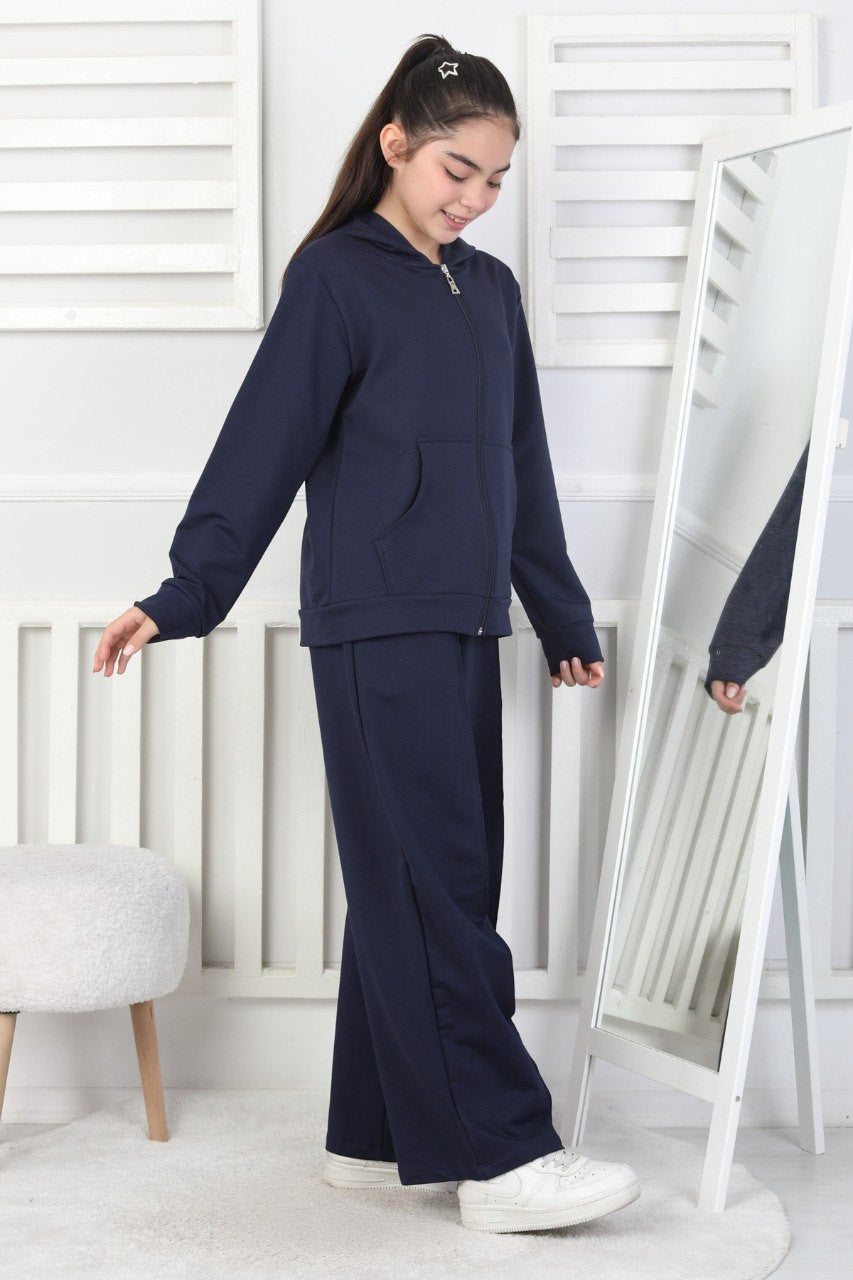 İki İplik Kapüşonlu Fermuarlı Kız Çocuk Takım