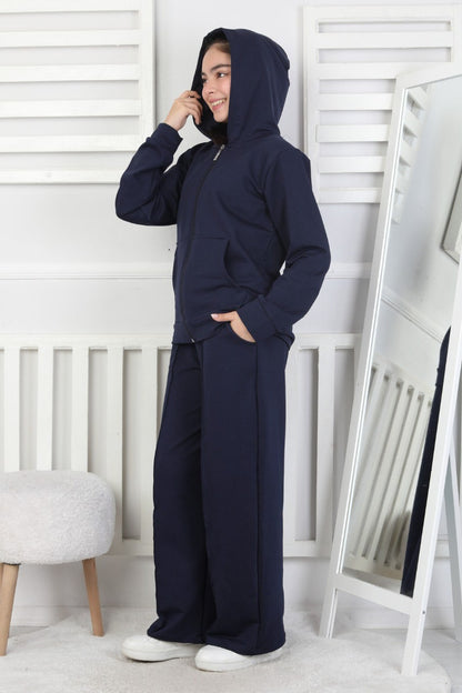 İki İplik Kapüşonlu Fermuarlı Kız Çocuk Takım