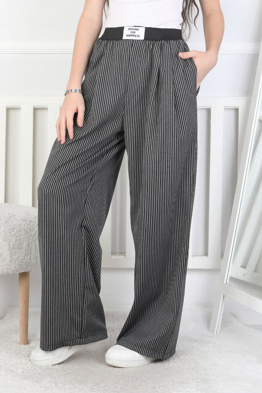 Bol Paça Dik Çizgili Kız Çocuk Eşofman Altı