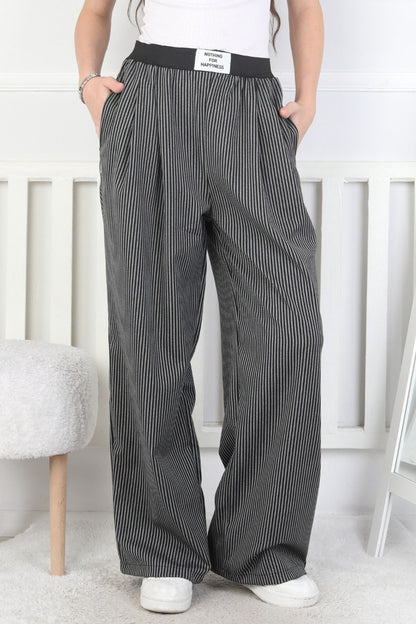 Bol Paça Dik Çizgili Kız Çocuk Eşofman Altı