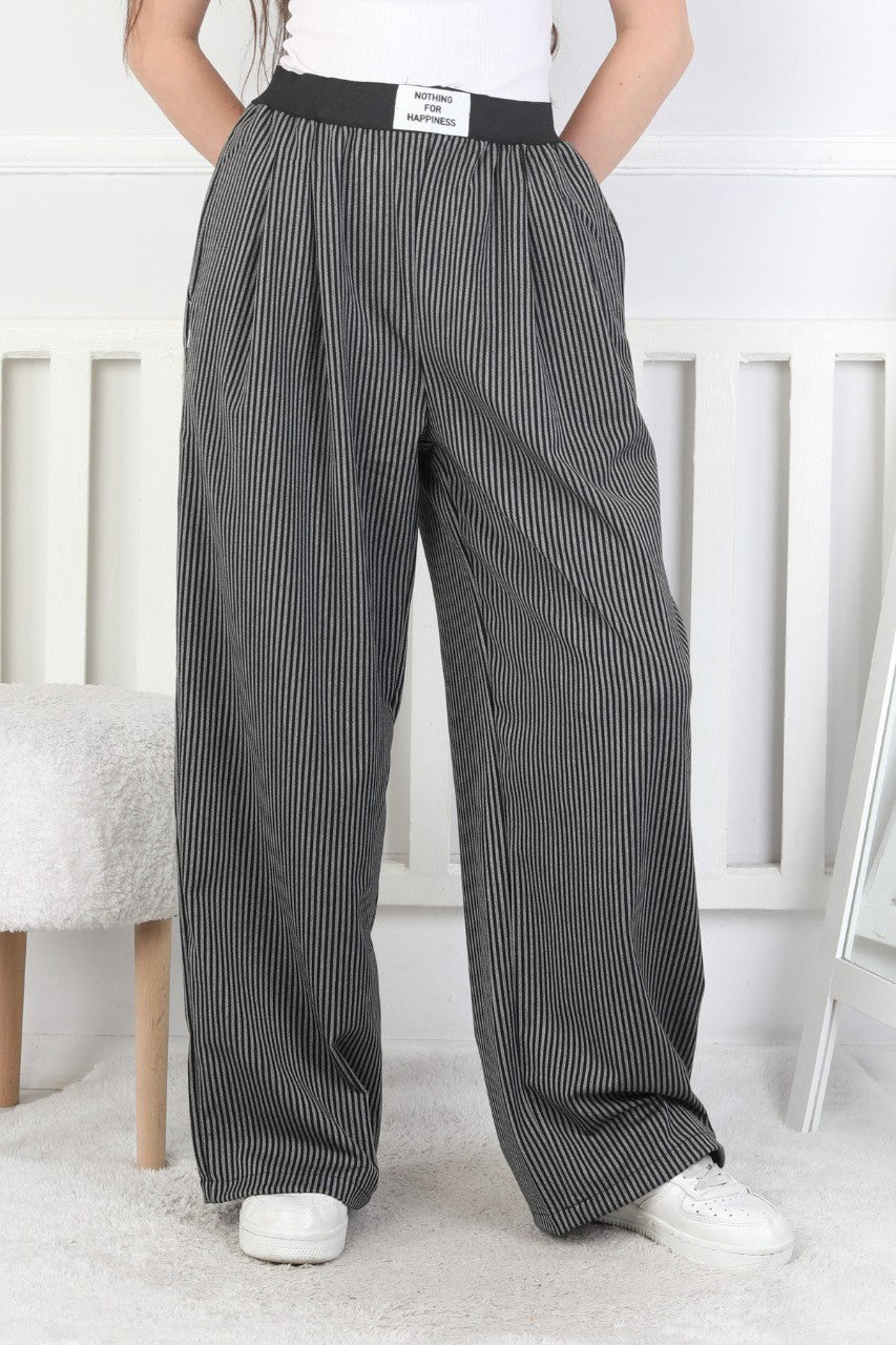 Bol Paça Dik Çizgili Kız Çocuk Eşofman Altı