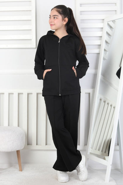İki İplik Kapüşonlu Fermuarlı Kız Çocuk Takım