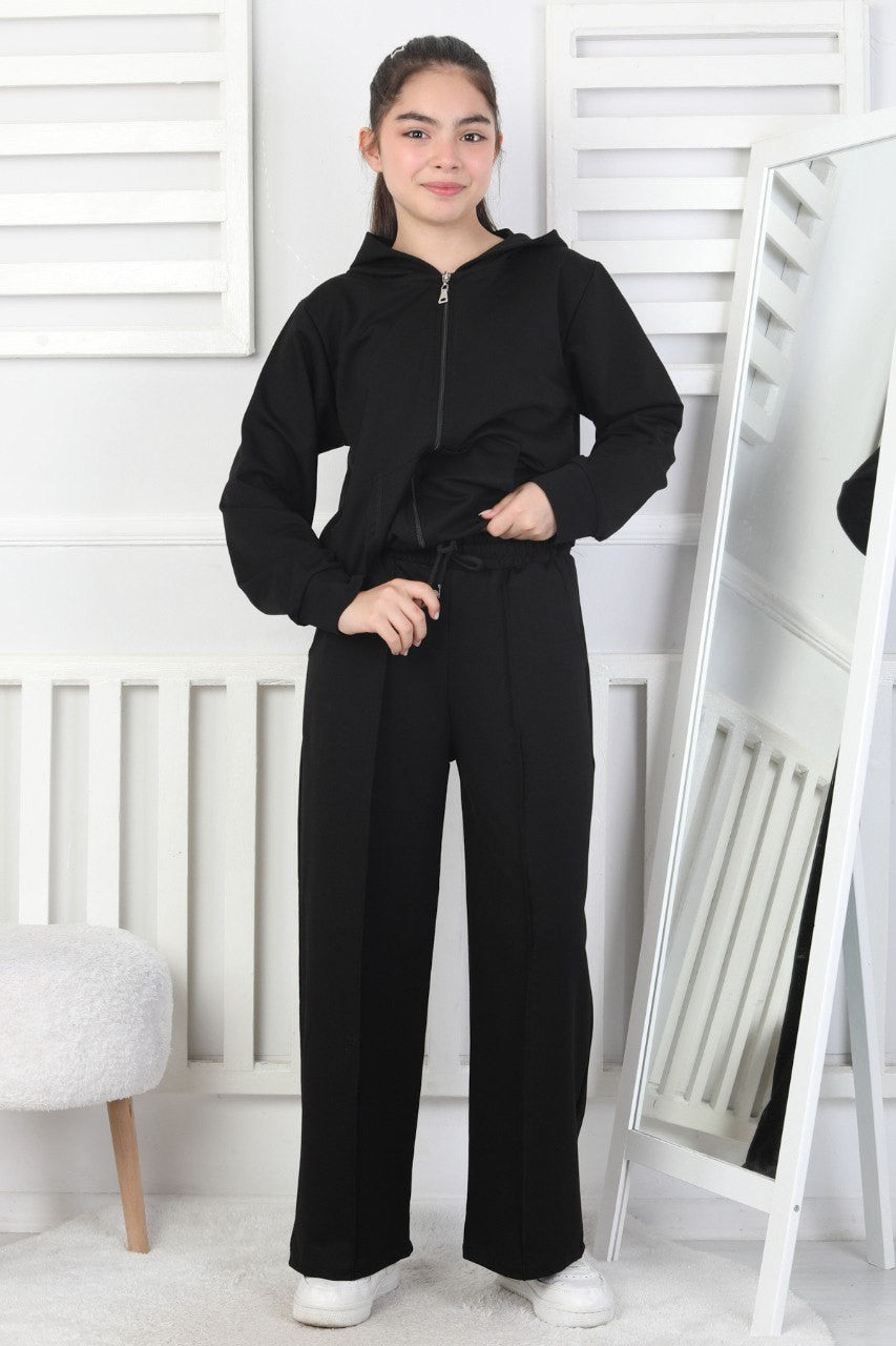 İki İplik Kapüşonlu Fermuarlı Kız Çocuk Takım