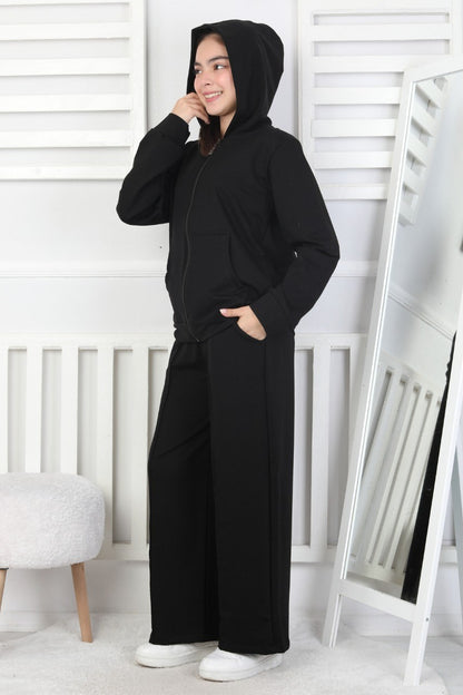 İki İplik Kapüşonlu Fermuarlı Kız Çocuk Takım