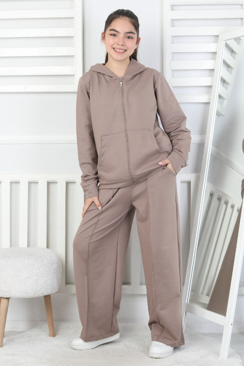 İki İplik Kapüşonlu Fermuarlı Kız Çocuk Takım