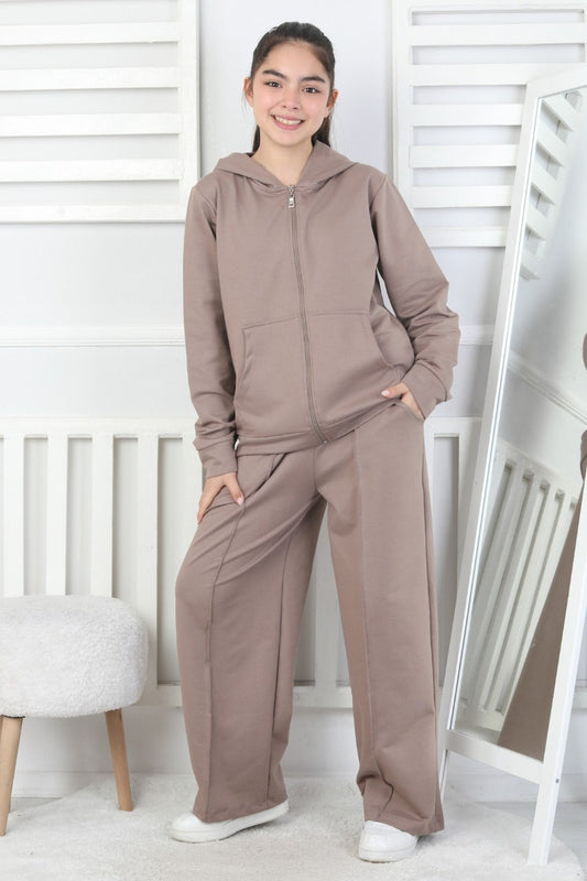 İki İplik Kapüşonlu Fermuarlı Kız Çocuk Takım