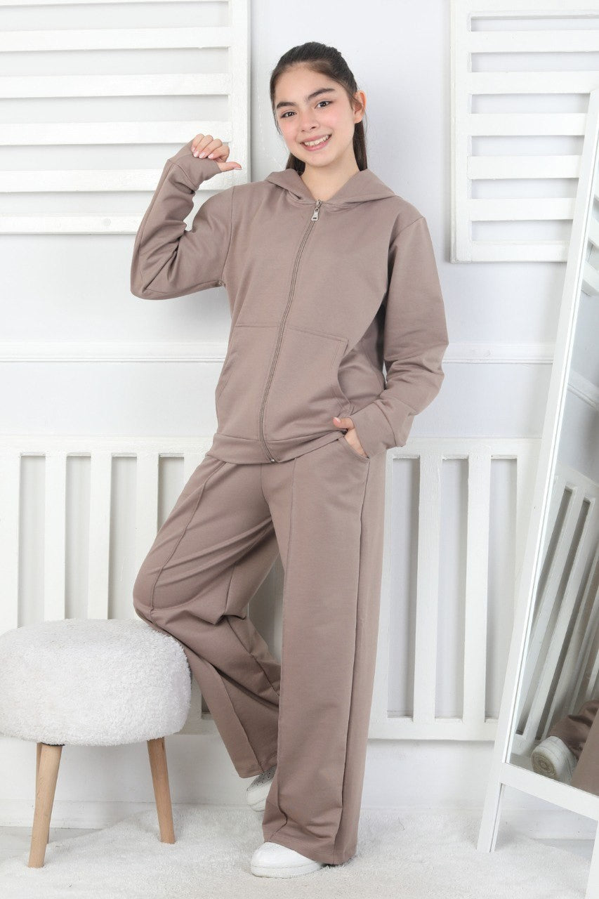 İki İplik Kapüşonlu Fermuarlı Kız Çocuk Takım