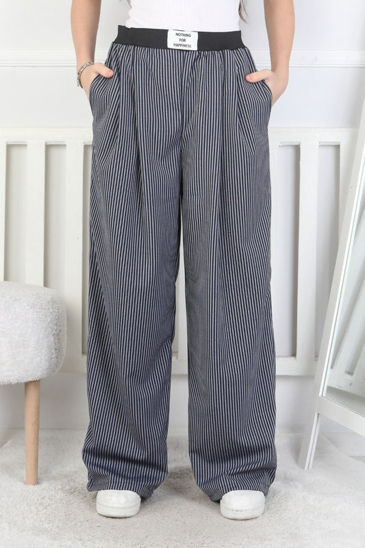 Bol Paça Dik Çizgili Kız Çocuk Eşofman Altı