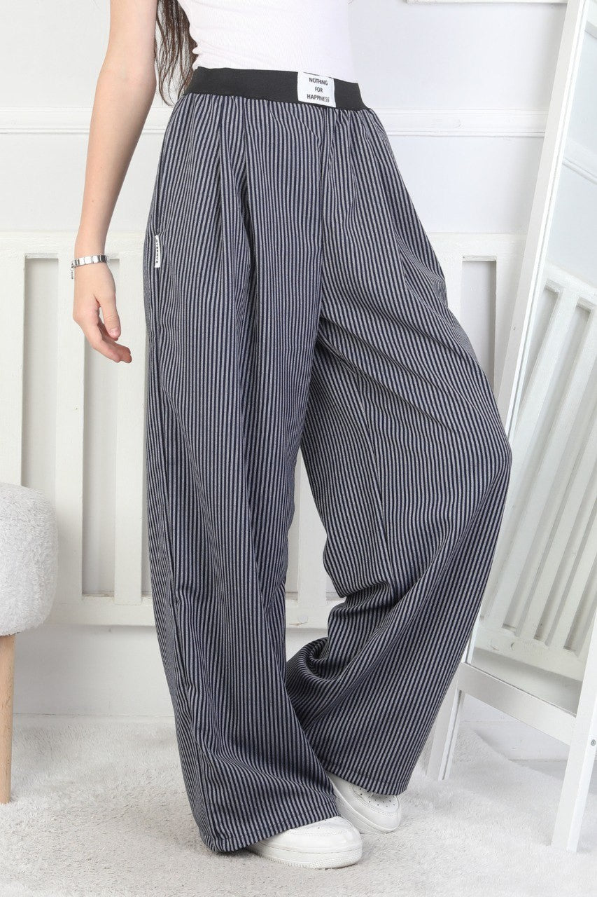 Bol Paça Dik Çizgili Kız Çocuk Eşofman Altı