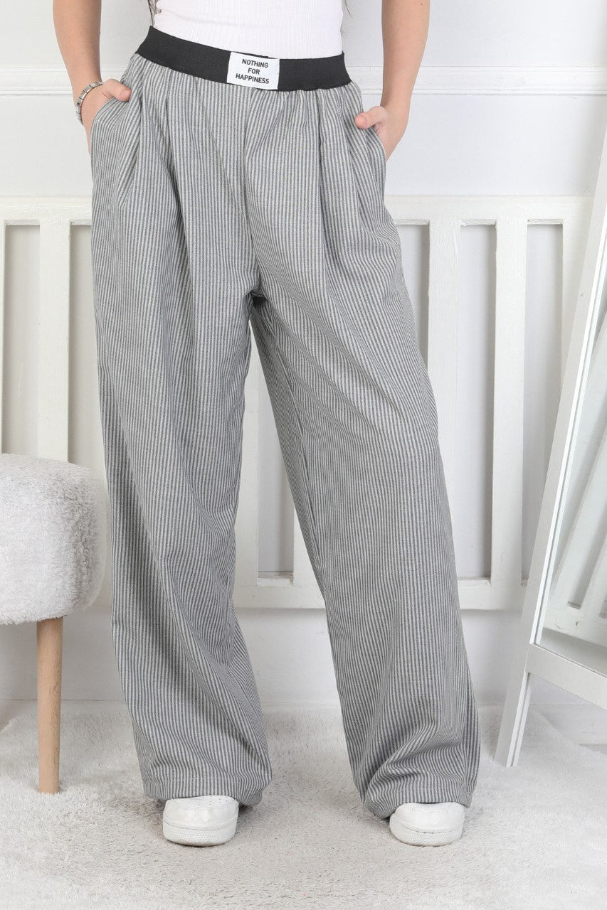 Bol Paça Dik Çizgili Kız Çocuk Eşofman Altı