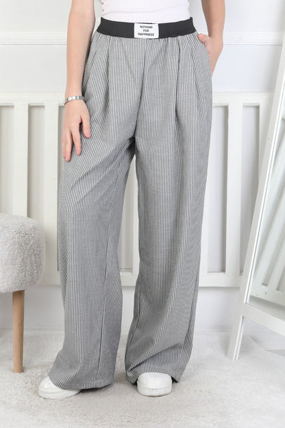 Bol Paça Dik Çizgili Kız Çocuk Eşofman Altı