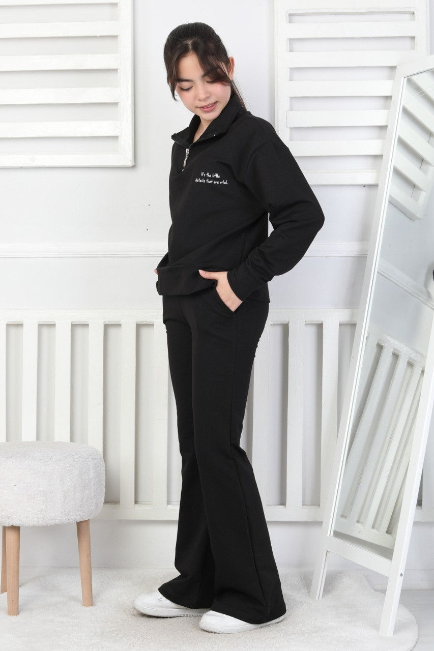 İki İplik Arkası Baskılı Yarım Fermuarlı Kız Çocuk Takım