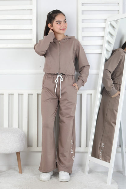 Kapüşonlu Fermuarlı Bol Paça Kız Çocuk Takım