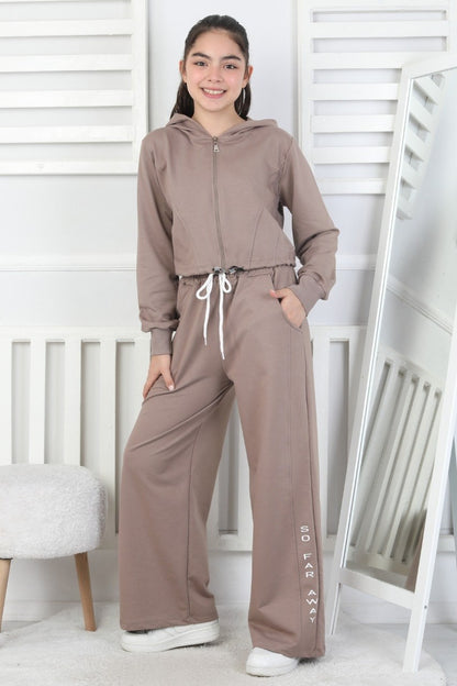 Kapüşonlu Fermuarlı Bol Paça Kız Çocuk Takım