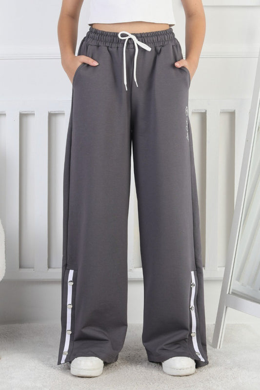 İki İplik Çıtçıtlı Bol Paça Kız Çocuk Eşofman Altı