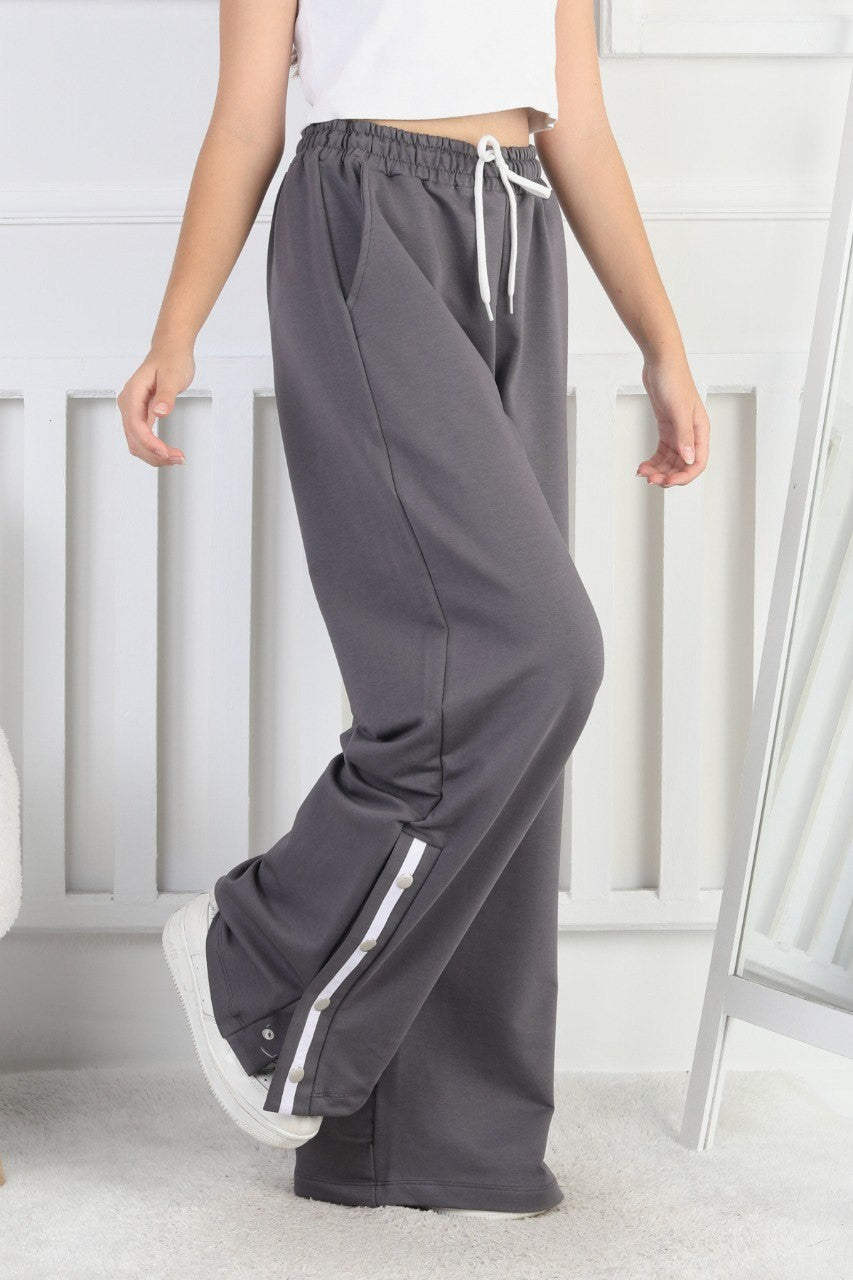 İki İplik Çıtçıtlı Bol Paça Kız Çocuk Eşofman Altı