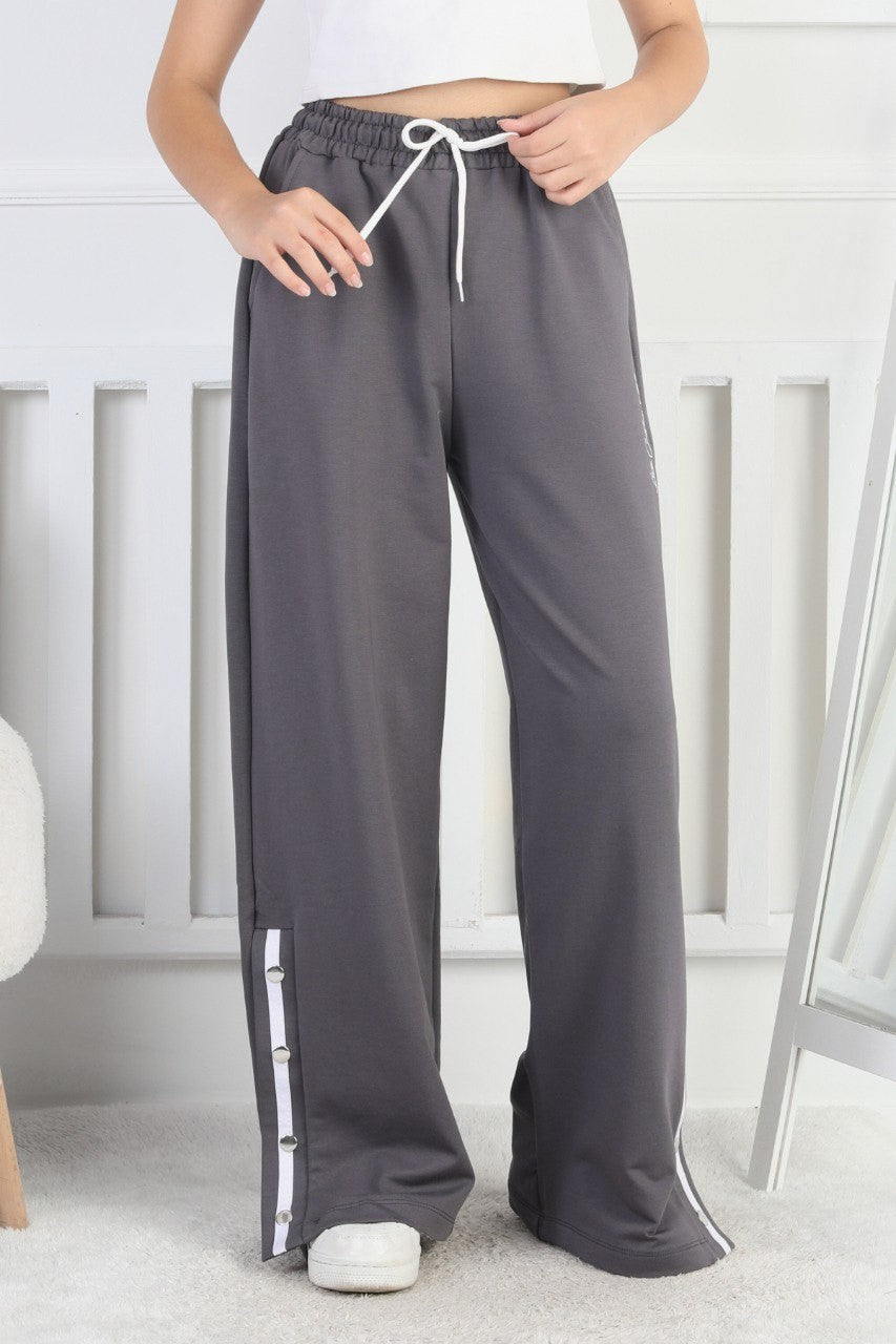 İki İplik Çıtçıtlı Bol Paça Kız Çocuk Eşofman Altı