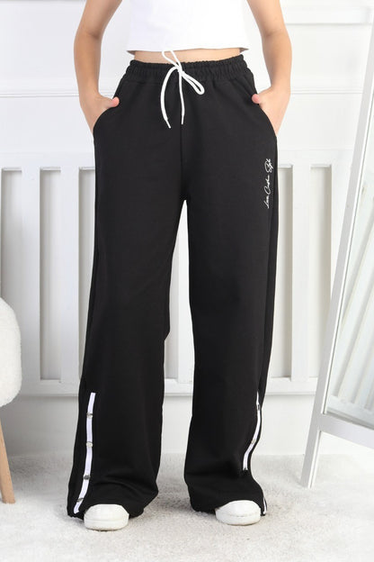 İki İplik Çıtçıtlı Bol Paça Kız Çocuk Eşofman Altı