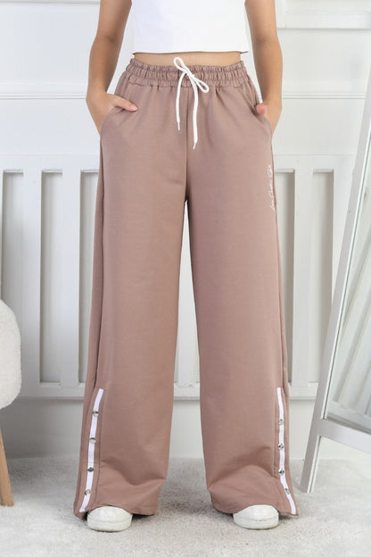 İki İplik Çıtçıtlı Bol Paça Kız Çocuk Eşofman Altı