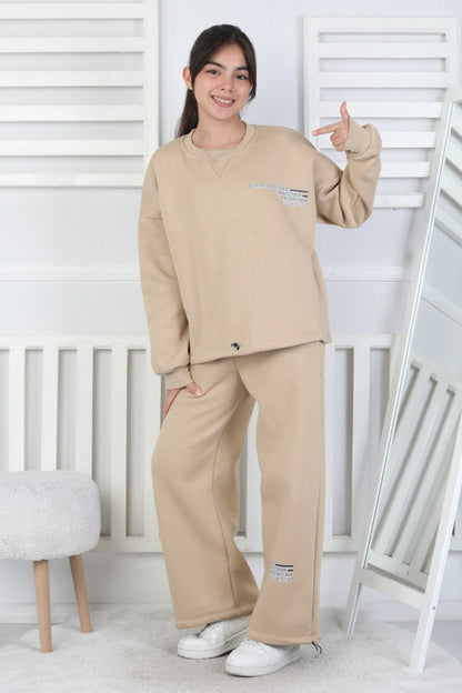 Şardonlu 3 İplik Lastikli Baskılı Kız Çocuk Takım