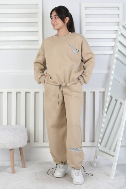 Şardonlu 3 İplik Lastikli Baskılı Kız Çocuk Takım