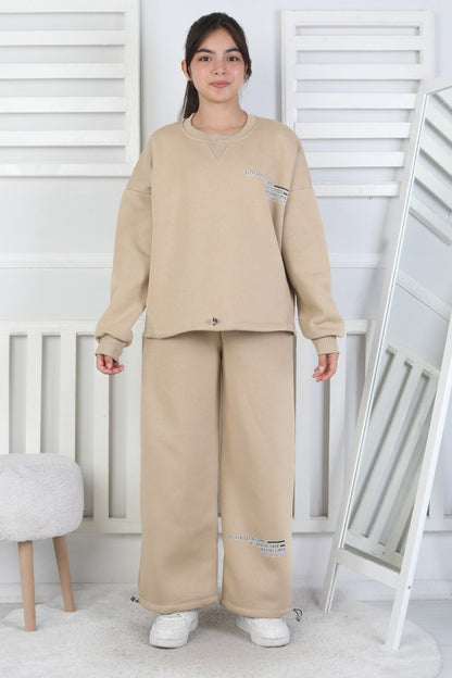 Şardonlu 3 İplik Lastikli Baskılı Kız Çocuk Takım