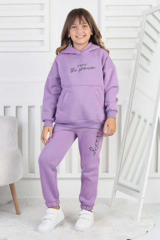 Şardonlu 3 İplik Baskılı Kız Çocuk Takım