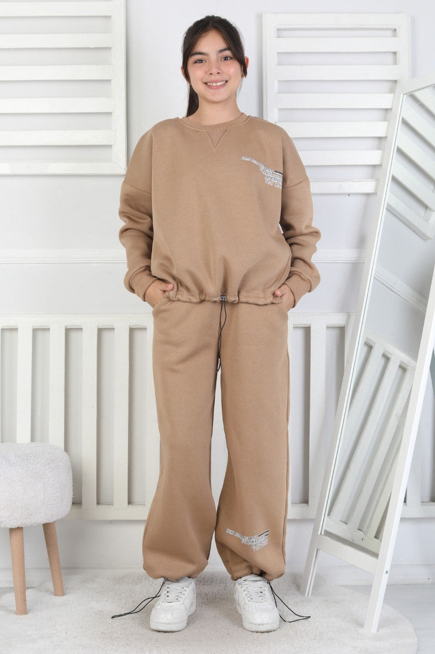 Şardonlu 3 İplik Lastikli Baskılı Kız Çocuk Takım