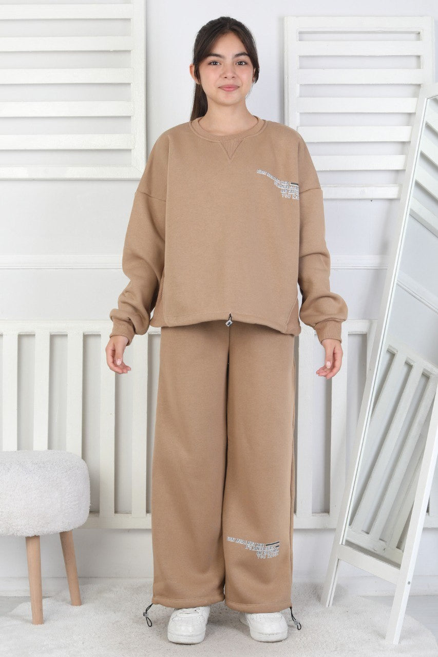 Şardonlu 3 İplik Lastikli Baskılı Kız Çocuk Takım