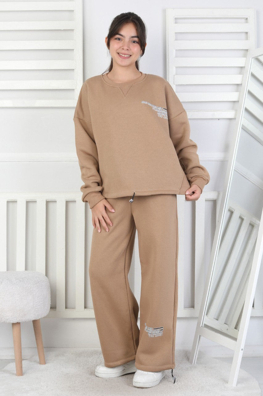 Şardonlu 3 İplik Lastikli Baskılı Kız Çocuk Takım