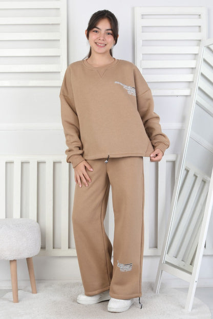 Şardonlu 3 İplik Lastikli Baskılı Kız Çocuk Takım