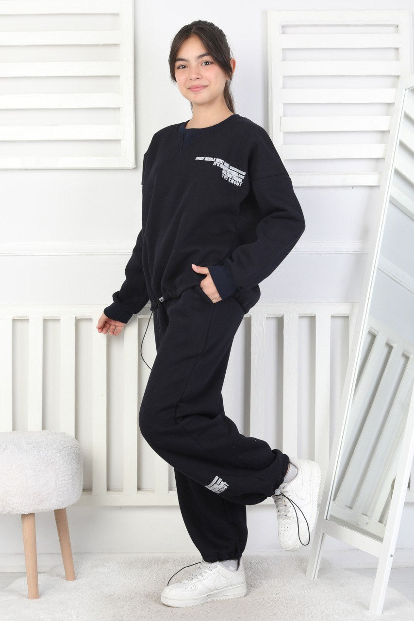 Şardonlu 3 İplik Lastikli Baskılı Kız Çocuk Takım