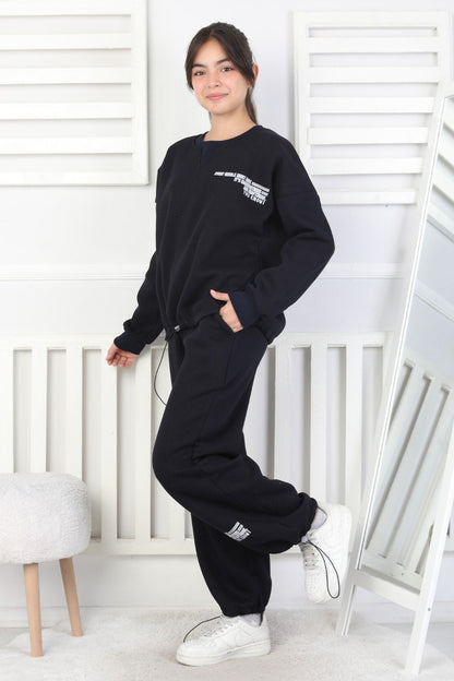 Şardonlu 3 İplik Lastikli Baskılı Kız Çocuk Takım