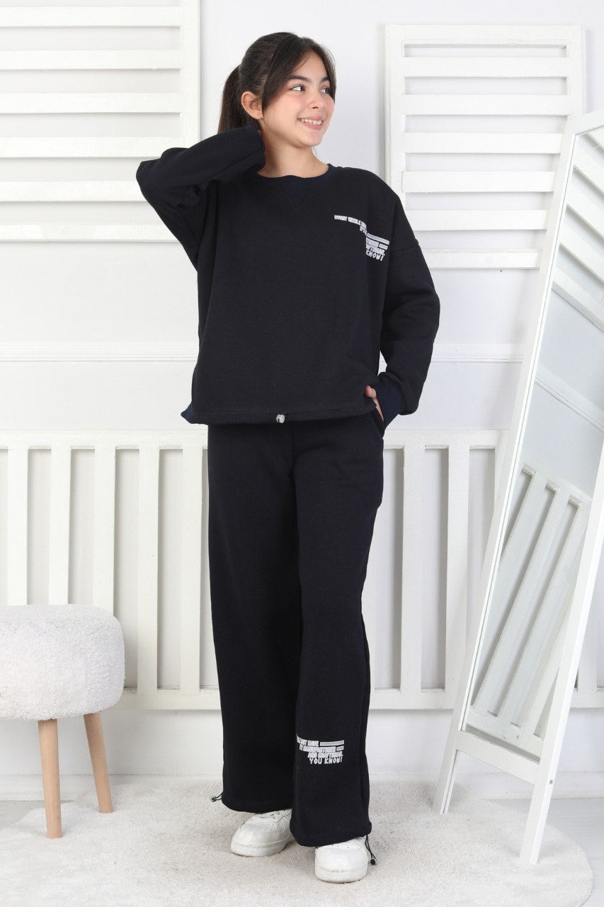 Şardonlu 3 İplik Lastikli Baskılı Kız Çocuk Takım