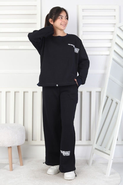 Şardonlu 3 İplik Lastikli Baskılı Kız Çocuk Takım