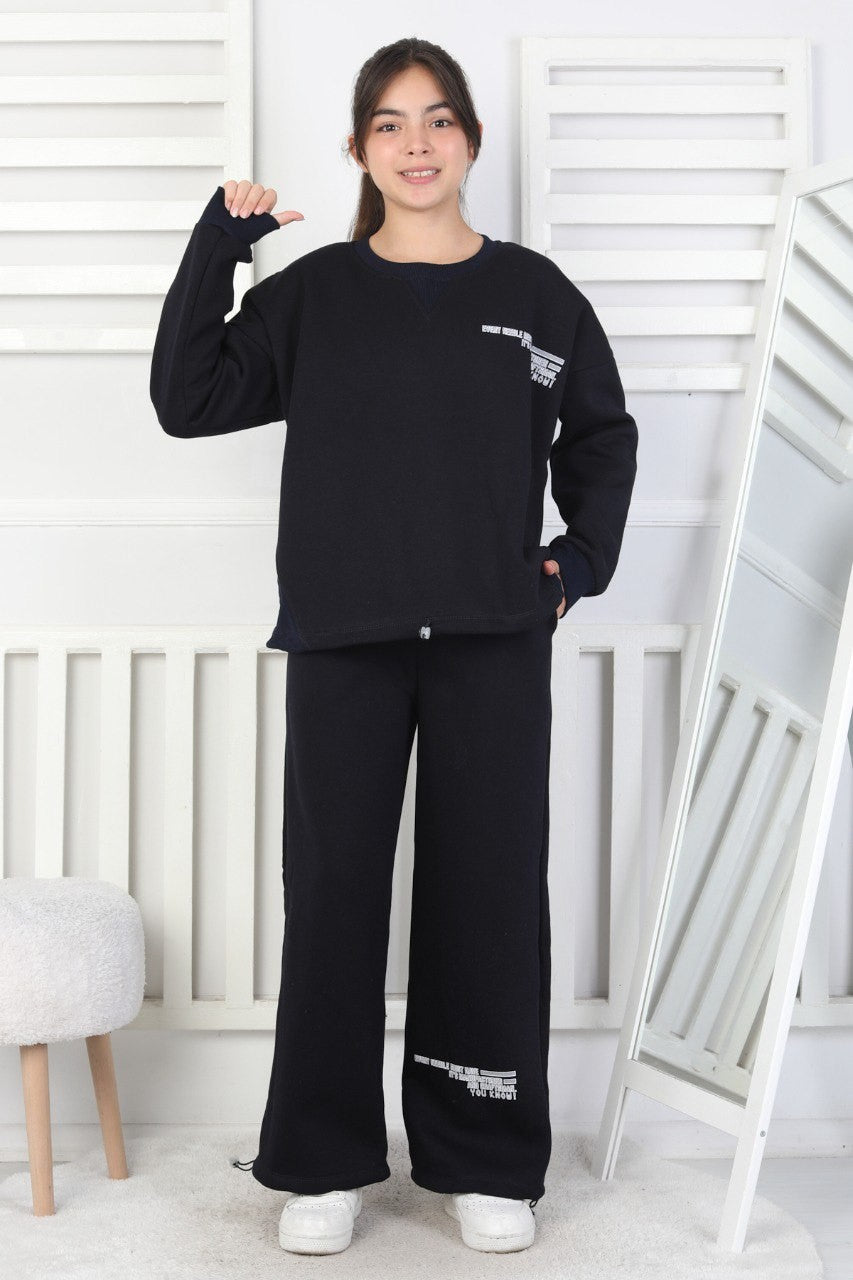 Şardonlu 3 İplik Lastikli Baskılı Kız Çocuk Takım