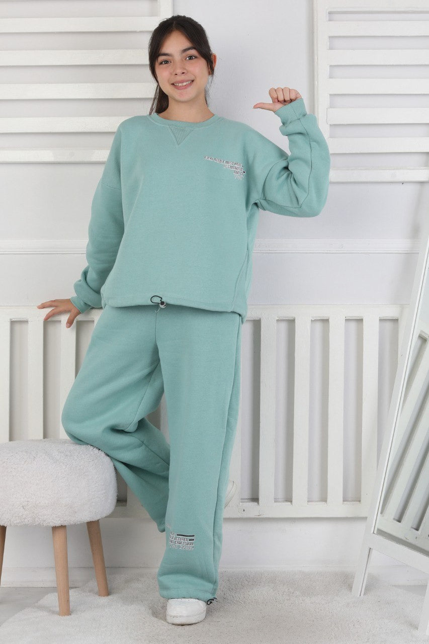 Şardonlu 3 İplik Lastikli Baskılı Kız Çocuk Takım