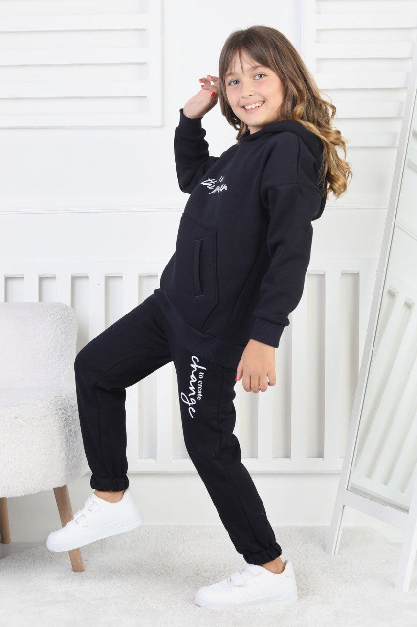 Şardonlu 3 İplik Baskılı Kız Çocuk Takım