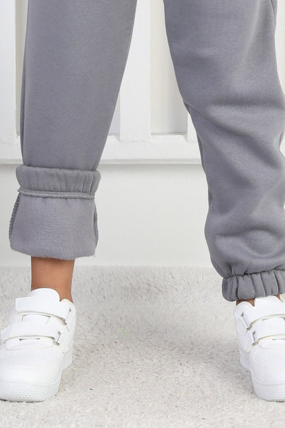 Şardonlu 3 İplik Baskılı Kapşonlu Kız Çocuk Takım